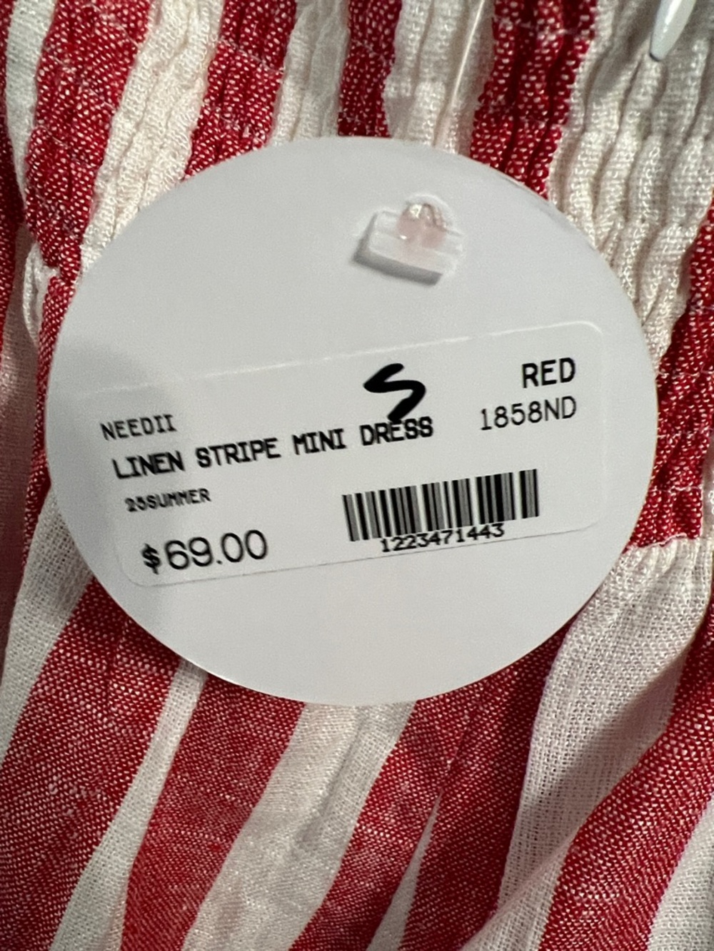 NWT | Needi Red and White Vertical Stripe Halter Mini Dress, Size S - Picture 3 of 5